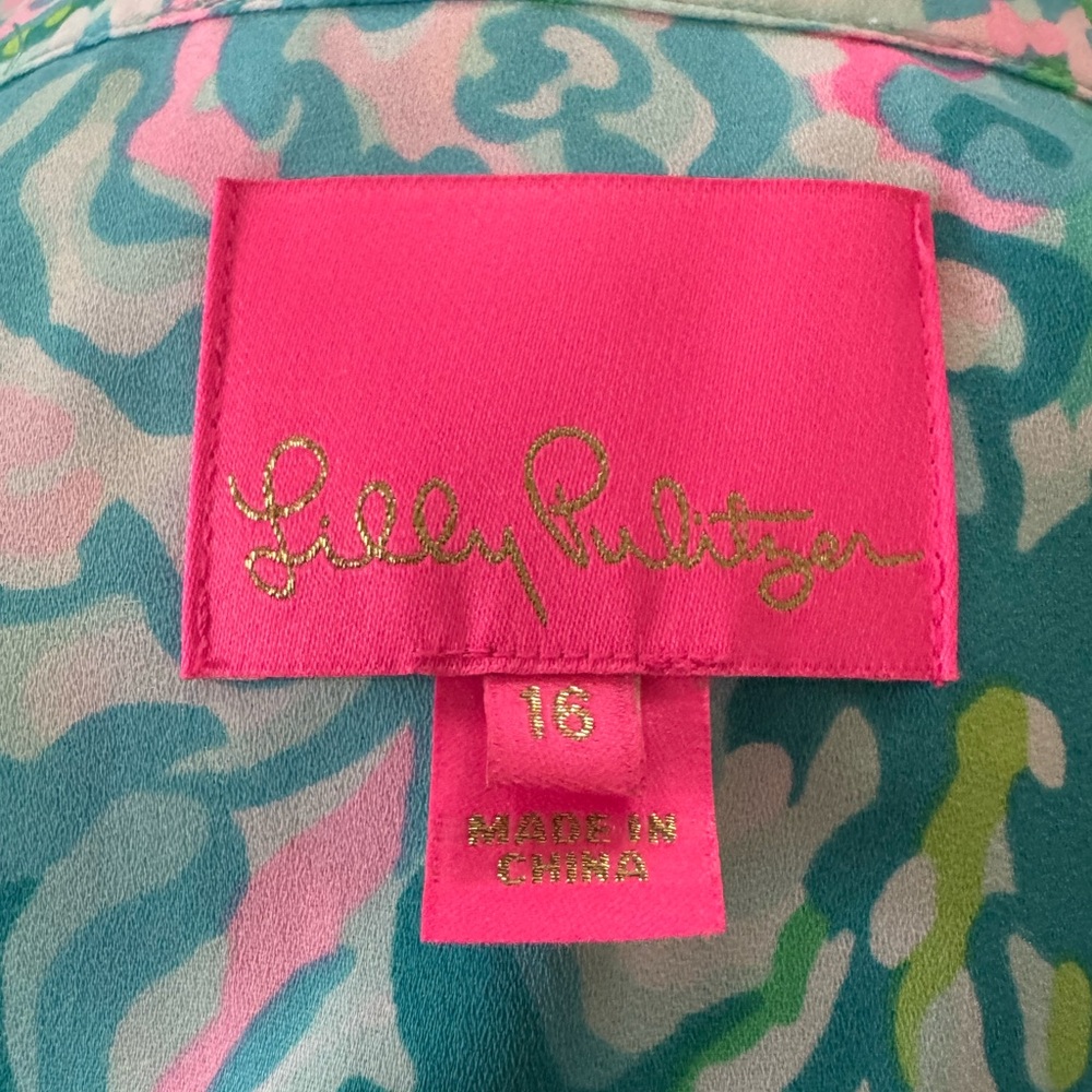 Lilly Pulitzer Aqua and Pink Long Sleeve Dress - Picture 4 of 5